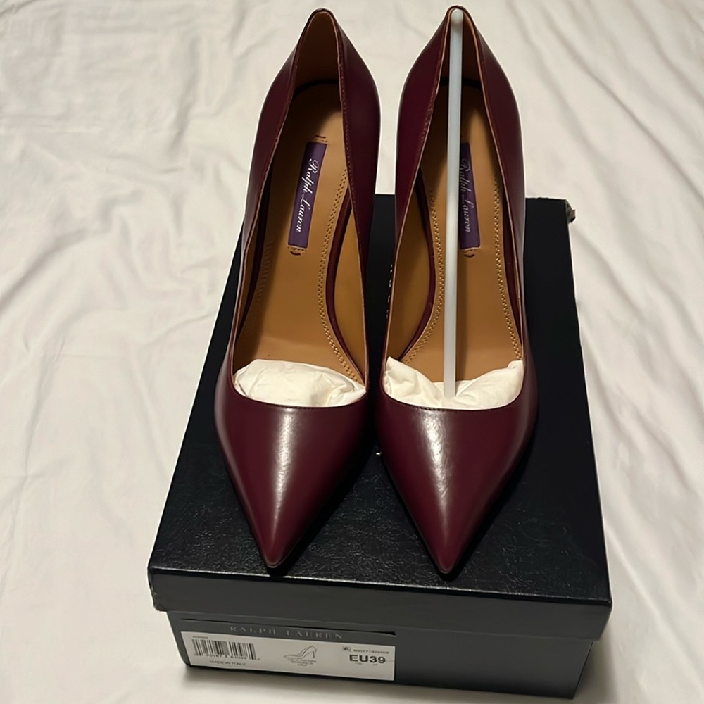 Ralph Lauren Purple Label Burgundy Pointed Toe Leather Heels